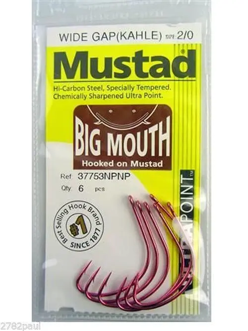 1 Packet of Mustad 37753NPNP Big Mouth  Chemically Sharp Fishing Hooks