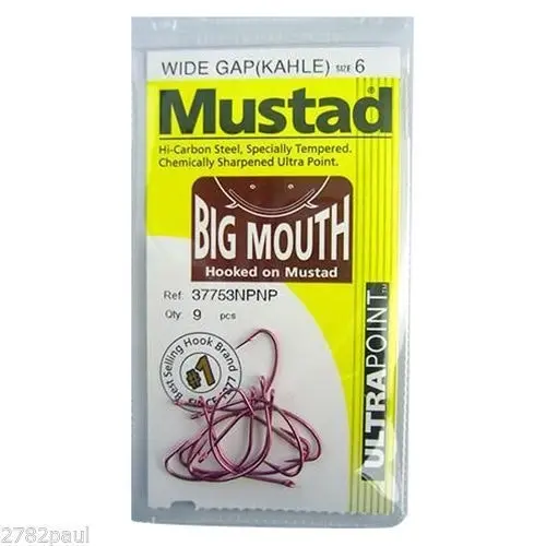 1 Packet of Mustad 37753NPNP Big Mouth  Chemically Sharp Fishing Hooks