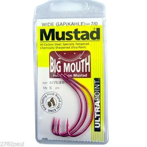 1 Packet of Mustad 37753NPNP Big Mouth  Chemically Sharp Fishing Hooks