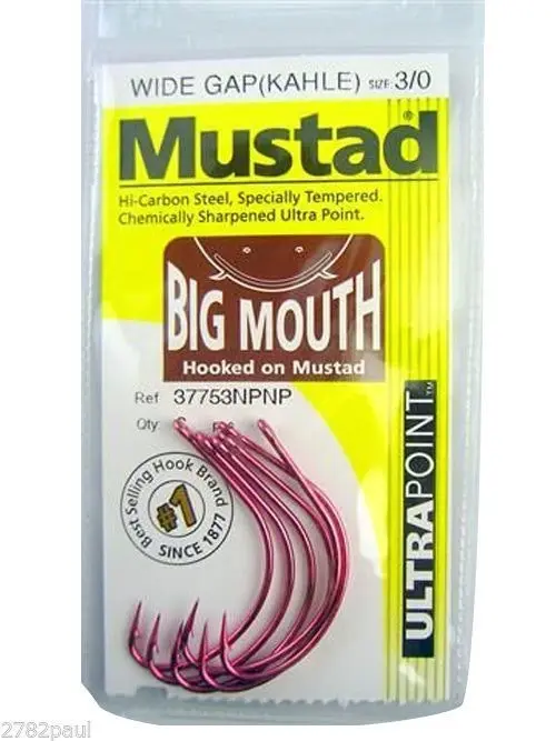 1 Packet of Mustad 37753NPNP Big Mouth  Chemically Sharp Fishing Hooks