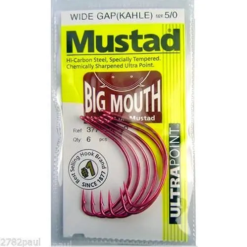 1 Packet of Mustad 37753NPNP Big Mouth  Chemically Sharp Fishing Hooks