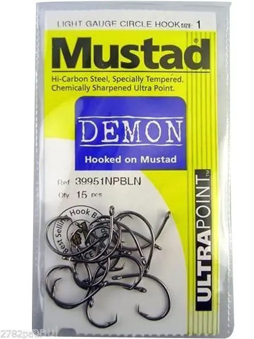 1 Packet of Mustad 39951NPBLN Demon Circle Light Chemically Sharp Fishing Hooks