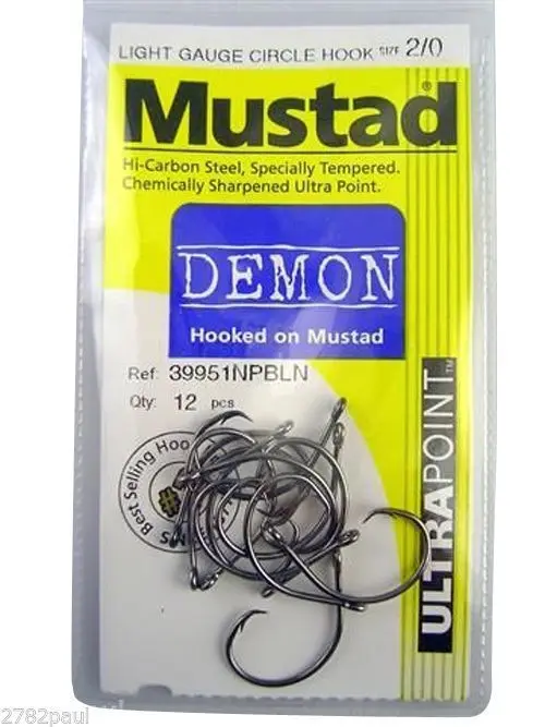 1 Packet of Mustad 39951NPBLN Demon Circle Light Chemically Sharp Fishing Hooks