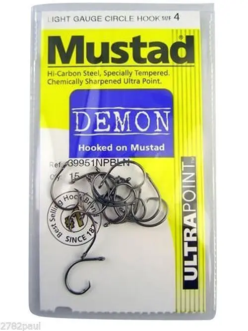 1 Packet of Mustad 39951NPBLN Demon Circle Light Chemically Sharp Fishing Hooks