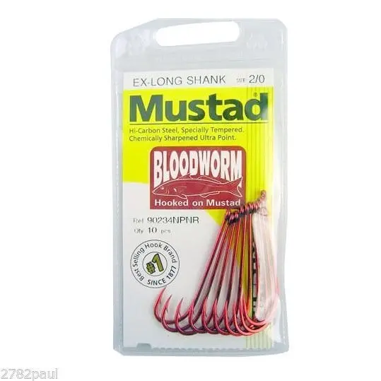 1 Packet of Mustad 90234NPNR Bloodworm Chemically Sharp Fishing Hooks