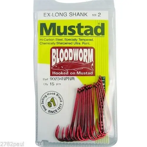 1 Packet of Mustad 90234NPNR Bloodworm Chemically Sharp Fishing Hooks