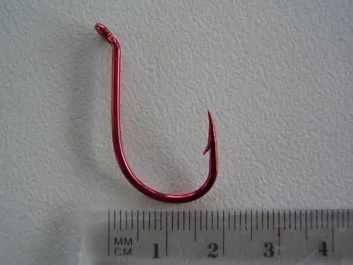 1 Packet of Mustad 92554NPNR Big Red Chemically Sharp Fishing Hooks