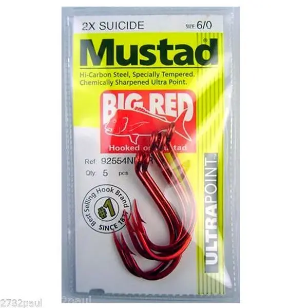 1 Packet of Mustad 92554NPNR Big Red Chemically Sharp Fishing Hooks