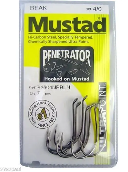 1 Packet of Mustad 92604NPBLN Penetrator Chemically Sharp Fishing Hooks