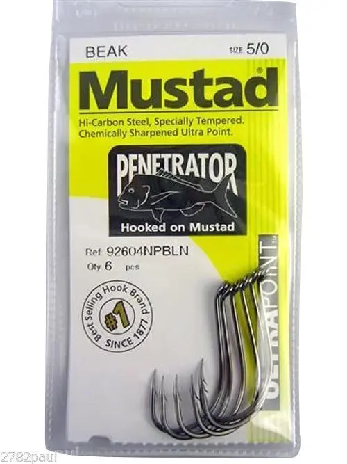 1 Packet of Mustad 92604NPBLN Penetrator Chemically Sharp Fishing Hooks