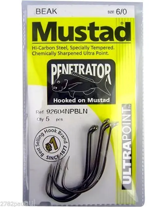 1 Packet of Mustad 92604NPBLN Penetrator Chemically Sharp Fishing Hooks