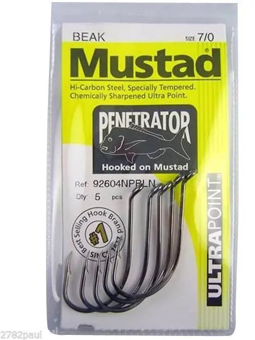 1 Packet of Mustad 92604NPBLN Penetrator Chemically Sharp Fishing Hooks