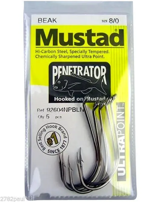 1 Packet of Mustad 92604NPBLN Penetrator Chemically Sharp Fishing Hooks