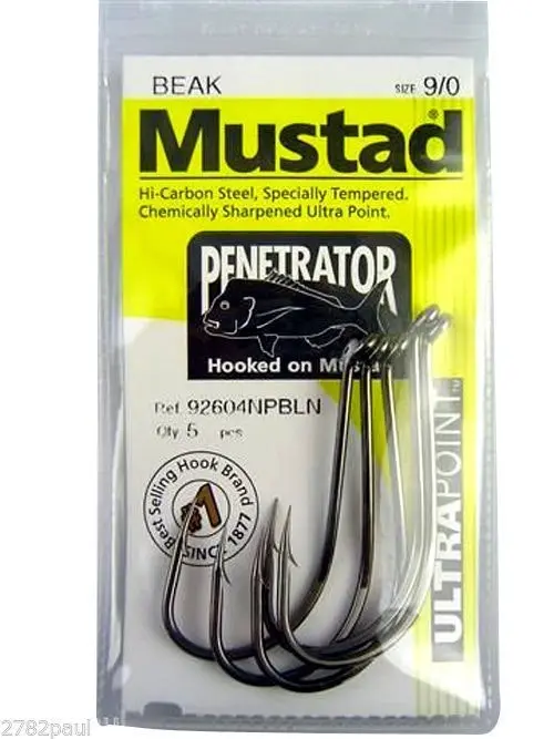 1 Packet of Mustad 92604NPBLN Penetrator Chemically Sharp Fishing Hooks