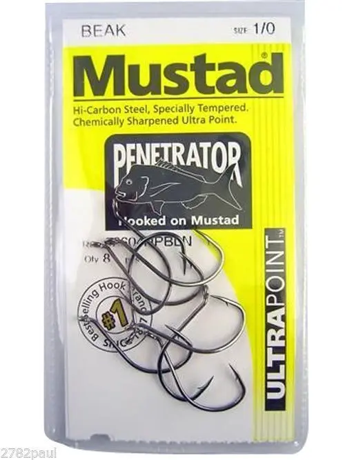 1 Packet of Mustad 92604NPBLN Penetrator Chemically Sharp Fishing Hooks