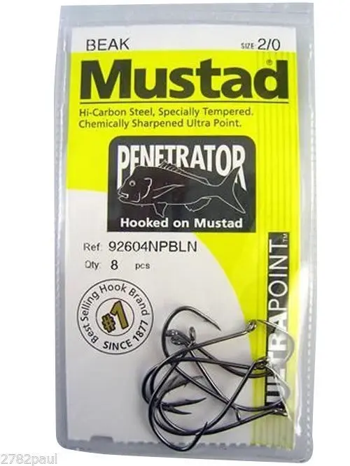 1 Packet of Mustad 92604NPBLN Penetrator Chemically Sharp Fishing Hooks