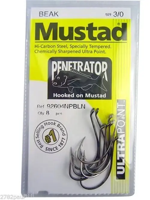 1 Packet of Mustad 92604NPBLN Penetrator Chemically Sharp Fishing Hooks