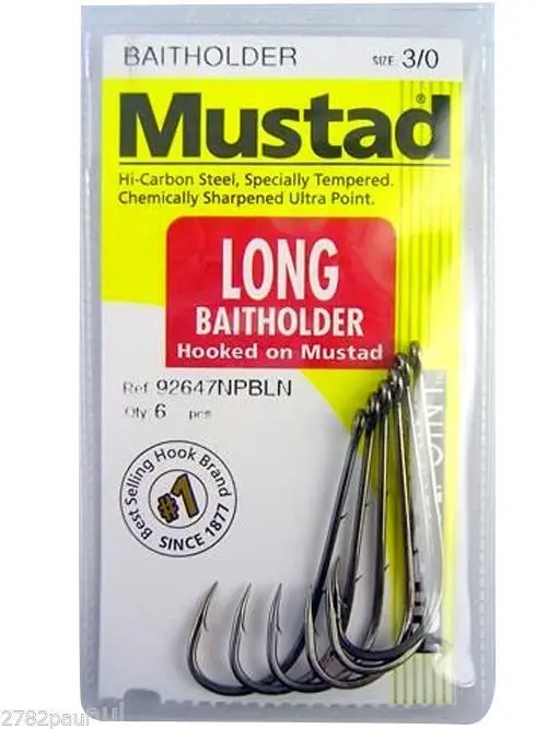 1 Packet of Mustad 92647NPBLN Long Baitholder Chemically Sharp Fishing Hooks