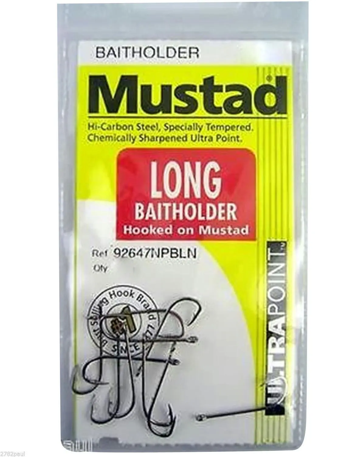 1 Packet of Mustad 92647NPBLN Long Baitholder Chemically Sharp Fishing Hooks