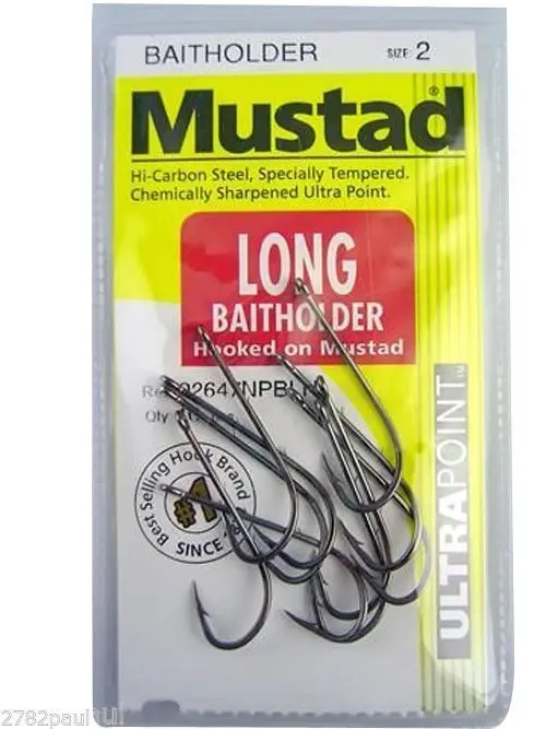 1 Packet of Mustad 92647NPBLN Long Baitholder Chemically Sharp Fishing Hooks