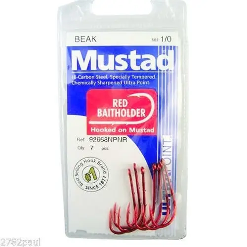 1 Packet of Mustad 92668NPNR Red Baitholder Chemically Sharp Fishing Hooks