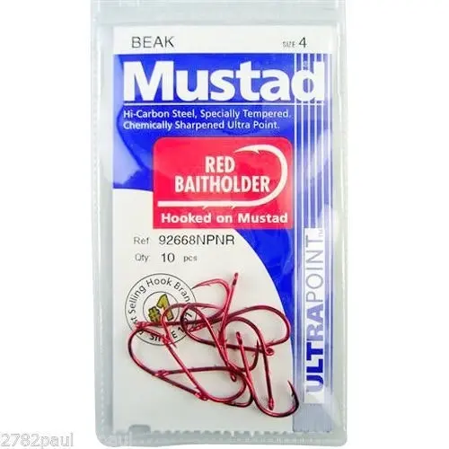 1 Packet of Mustad 92668NPNR Red Baitholder Chemically Sharp Fishing Hooks