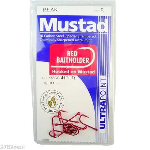 1 Packet of Mustad 92668NPNR Red Baitholder Chemically Sharp Fishing Hooks