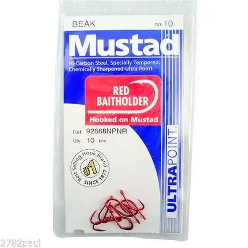 1 Packet of Mustad 92668NPNR Red Baitholder Chemically Sharp Fishing Hooks