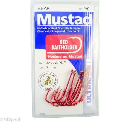 1 Packet of Mustad 92668NPNR Red Baitholder Chemically Sharp Fishing Hooks