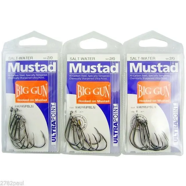 3 Packs of Mustad 10829NPBLN Big Gun Chemically Sharp Fishing Hooks