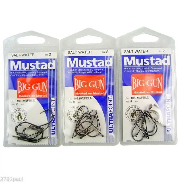 3 Packs of Mustad 10829NPBLN Big Gun Chemically Sharp Fishing Hooks