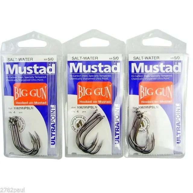 3 Packs of Mustad 10829NPBLN Big Gun Chemically Sharp Fishing Hooks