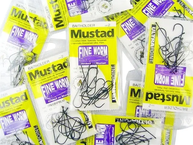 10 Packs of Mustad 32813NPBLM Fine Worm Chemically Sharp Fishing Hooks