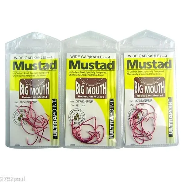 3 Packs of Mustad 37753NPNP Big Mouth Chemically Sharp Fishing Hooks