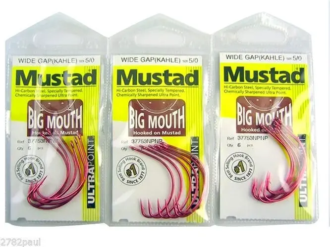 3 Packs of Mustad 37753NPNP Big Mouth Chemically Sharp Fishing Hooks