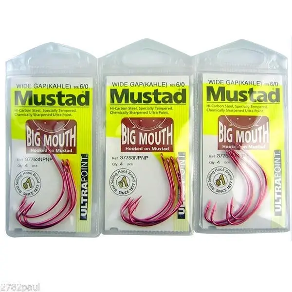 3 Packs of Mustad 37753NPNP Big Mouth Chemically Sharp Fishing Hooks