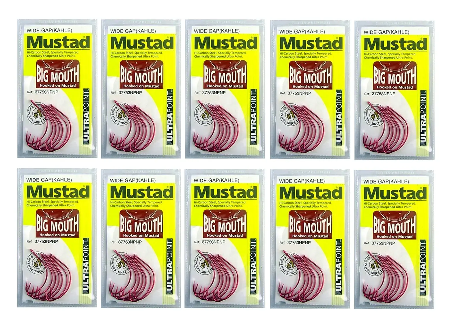 10 Packs of Mustad 37753NPNP Big Mouth Chemically Sharp Fishing Hooks