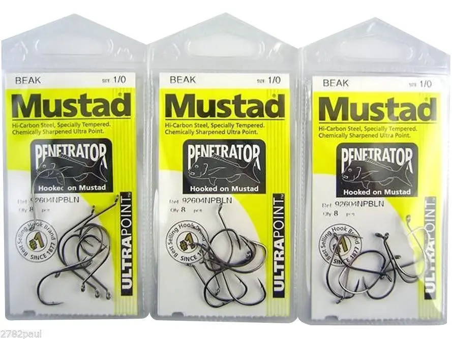 3 Packs of Mustad 92604NPBLN Penetrator Chemically Sharp Fishing Hooks