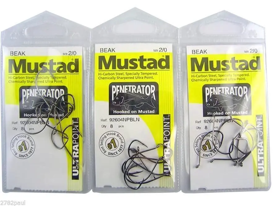 3 Packs of Mustad 92604NPBLN Penetrator Chemically Sharp Fishing Hooks