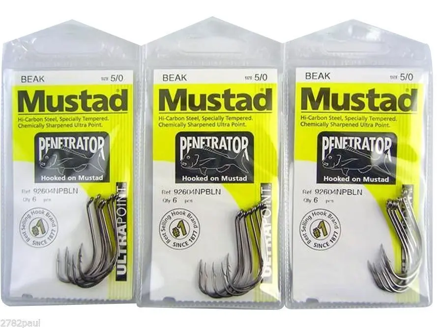 3 Packs of Mustad 92604NPBLN Penetrator Chemically Sharp Fishing Hooks