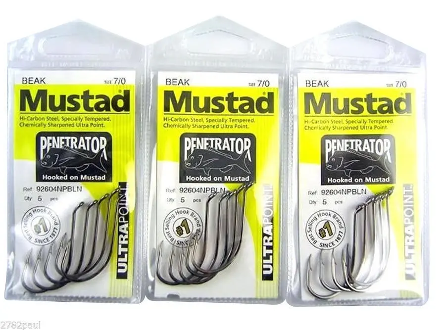 3 Packs of Mustad 92604NPBLN Penetrator Chemically Sharp Fishing Hooks