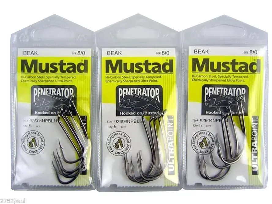 3 Packs of Mustad 92604NPBLN Penetrator Chemically Sharp Fishing Hooks