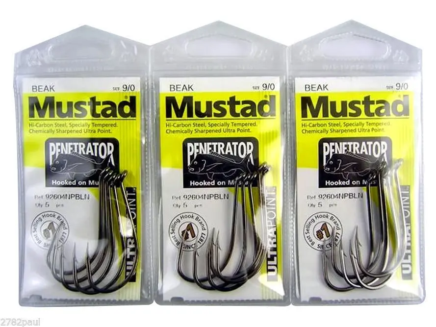 3 Packs of Mustad 92604NPBLN Penetrator Chemically Sharp Fishing Hooks