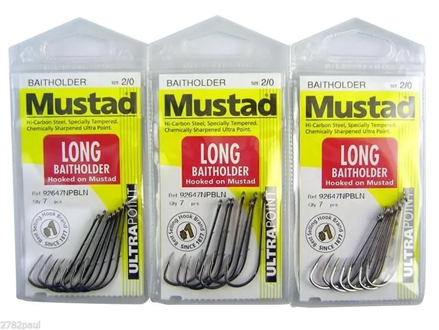 3 Packs of Mustad 92647NPBLN Long Baitholder Chemically Sharp Fishing Hooks