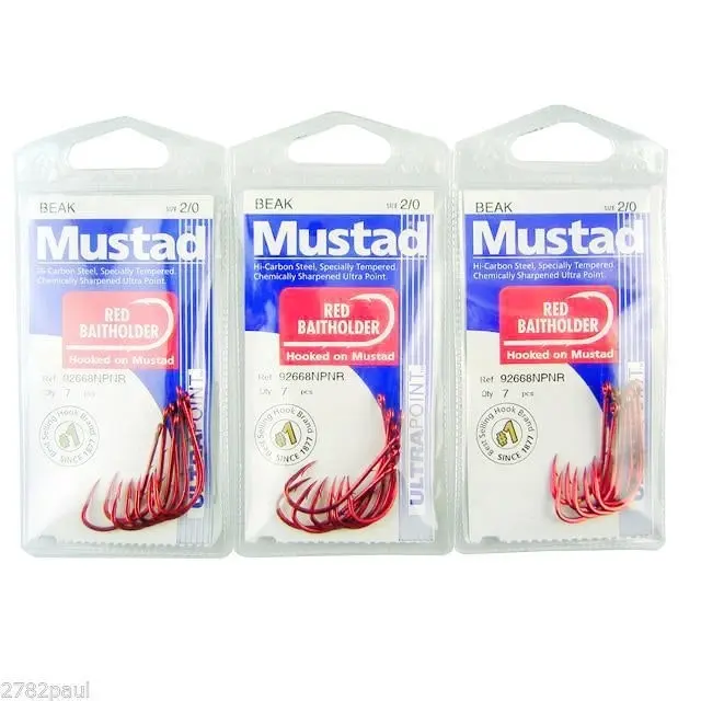 3 Packs of Mustad 92668NPNR Red Baitholder Chemically Sharp Fishing Hooks