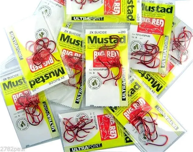 10 Packs of Mustad 92554NPNR Big Red Chemically Sharp Fishing Hooks