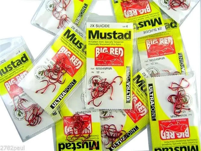 10 Packs of Mustad 92554NPNR Big Red Chemically Sharp Fishing Hooks