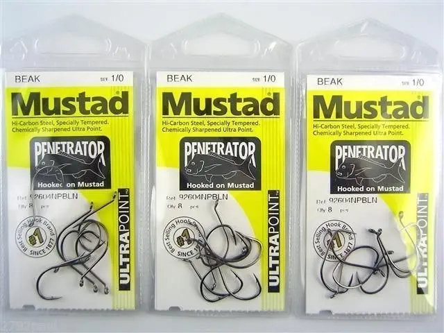 10 Packs of Mustad 92604NPBLN Penetrator Chemically Sharp Fishing Hooks