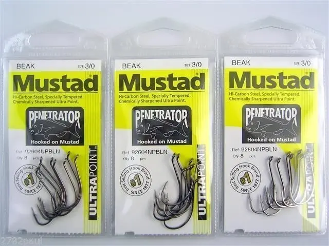 10 Packs of Mustad 92604NPBLN Penetrator Chemically Sharp Fishing Hooks