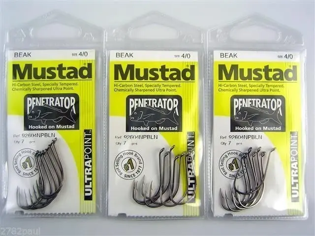 10 Packs of Mustad 92604NPBLN Penetrator Chemically Sharp Fishing Hooks